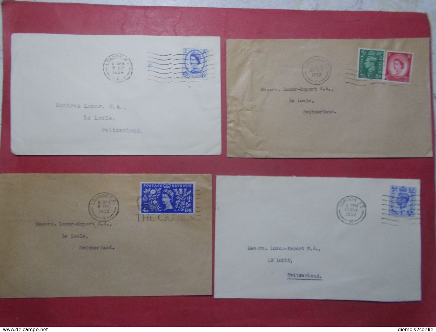 Marcophilie - Lot 4 Lettres Enveloppes Oblitérations Timbres ROYAUME UNI Destination SUISSE (B334) - Poststempel
