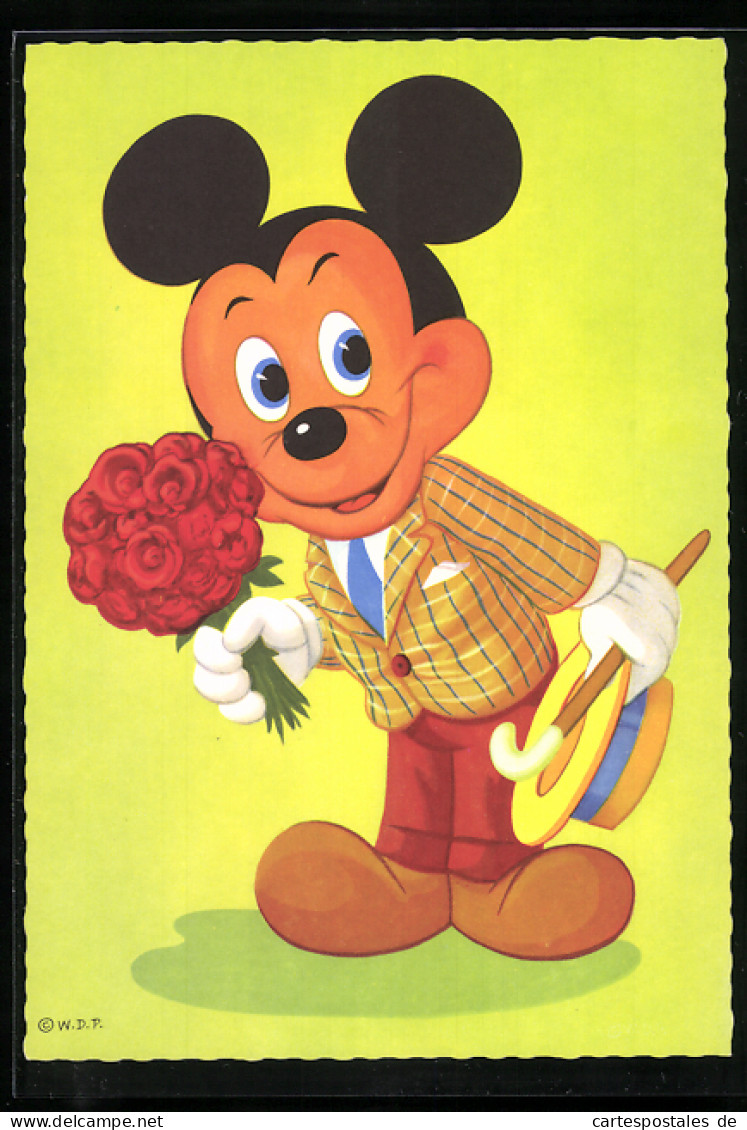 AK Walt Disney, Micky Maus Mit Blumenstrauss  - Fumetti