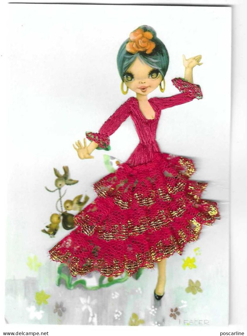 Danseuse Espagnole, Flamenco, Signée Lester, Brodée Avec Dorures - Embroidered