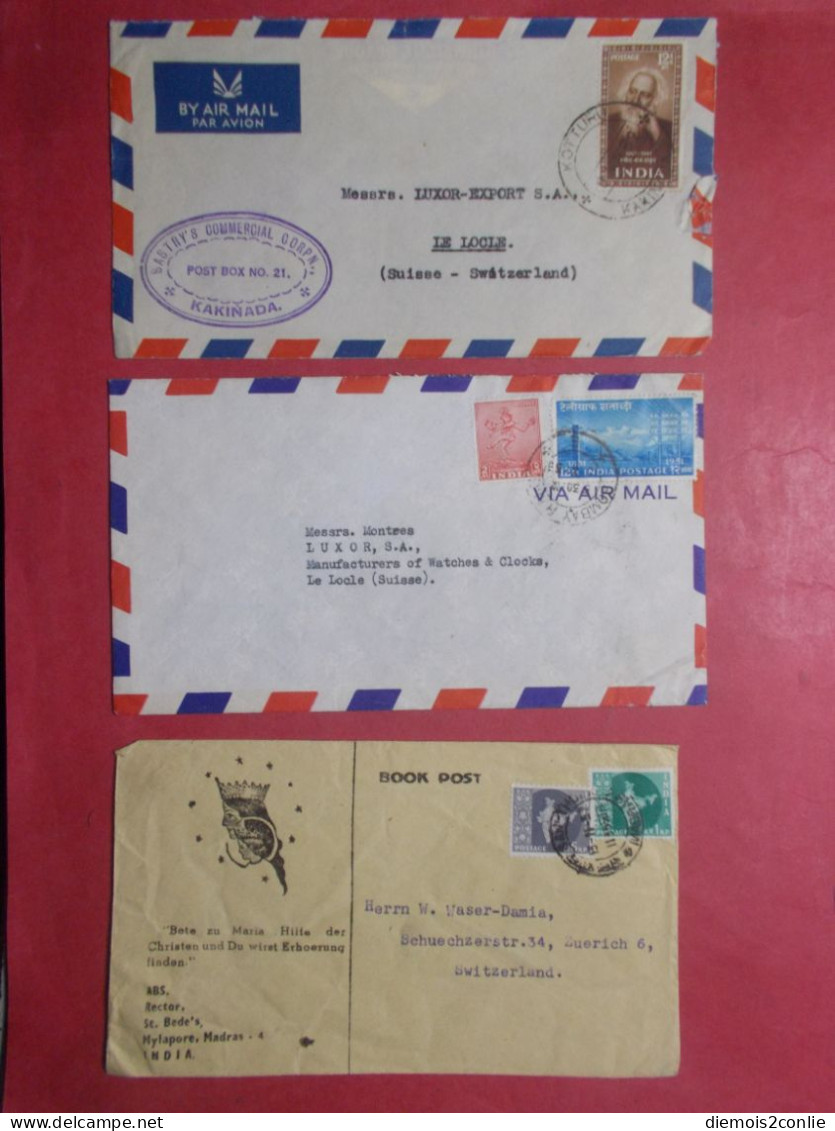 Marcophilie - Lot 3 Lettres Enveloppes Oblitérations Timbres INDES Destination SUISSE (B335) - Storia Postale