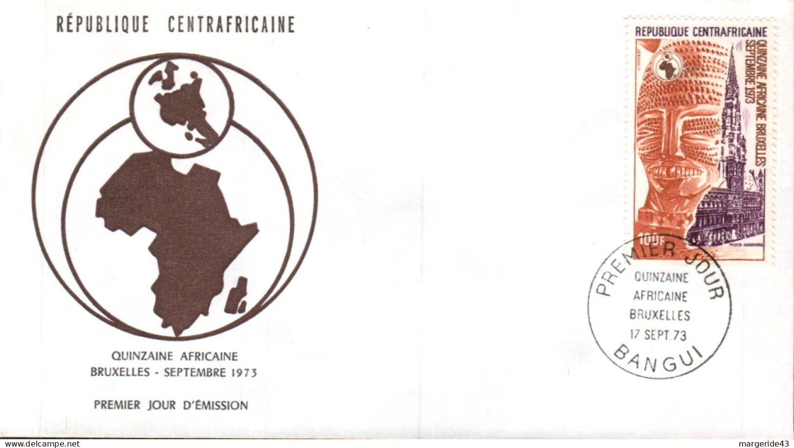 CENTRAFRIQUE FDC 1973 QUINZAINE AFRICAINE BRUXELLES - Zentralafrik. Republik