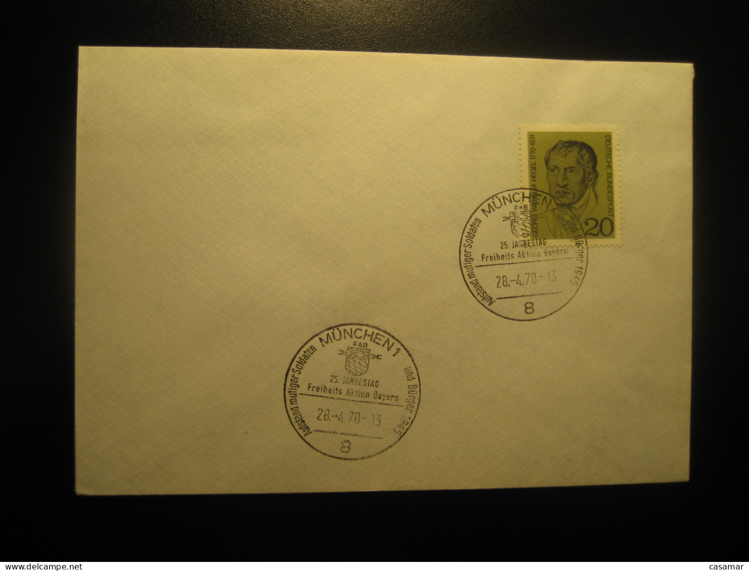 MUNCHEN 1970 Uprising Of Brave Soldiers And Citizens 1945 WW2 Military Cancel Cover Munich GERMANY - Lettres & Documents