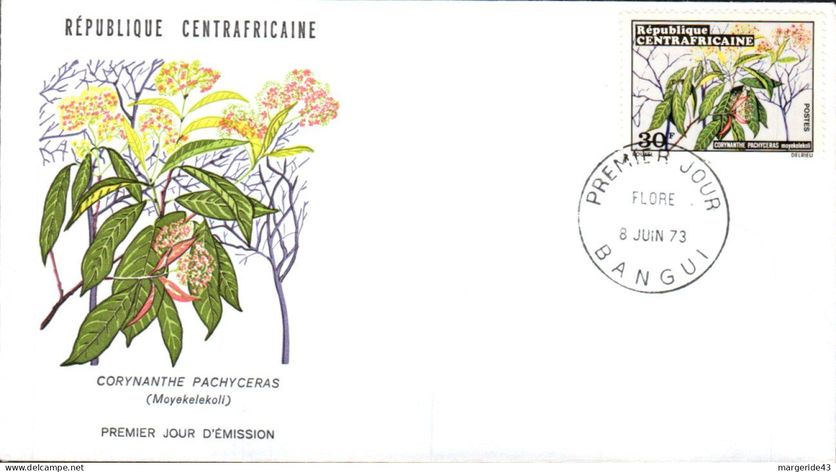 CENTRAFRIQUE FDC 1973 ARBUSTES - Centraal-Afrikaanse Republiek