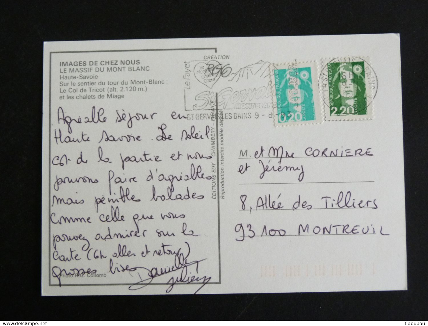 SAINT GERVAIS LES BAINS - HAUTE SAVOIE - FLAMME SUR MARIANNE BRIAT - SENTIER TOUR MONT BLANC COL DU TRICOT CHALETS MIAGE - Mechanical Postmarks (Advertisement)