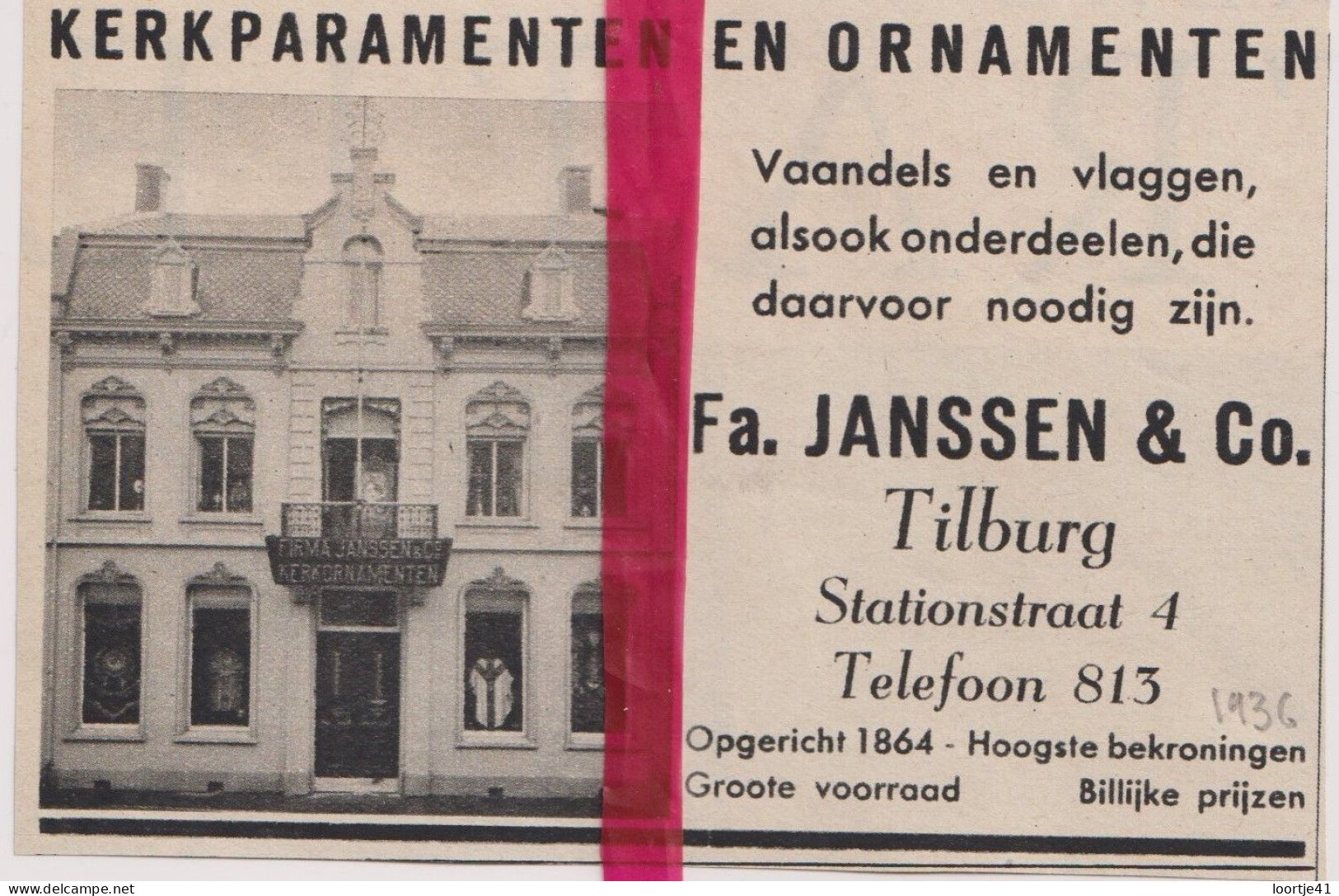 Pub Reclame - Kerkparamenten Fa Janssen & Co , Tilburg - Orig. Knipsel Coupure Tijdschrift Magazine - 1936 - Ohne Zuordnung