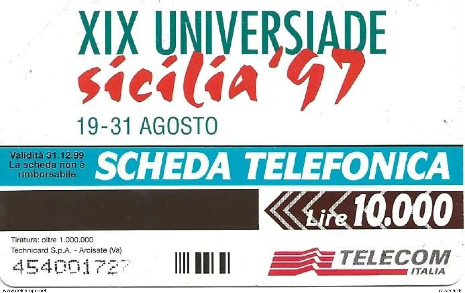 Italy: Telecom Italia - XIX Universiade Sicilia '97, Archimede - Públicas  Publicitarias