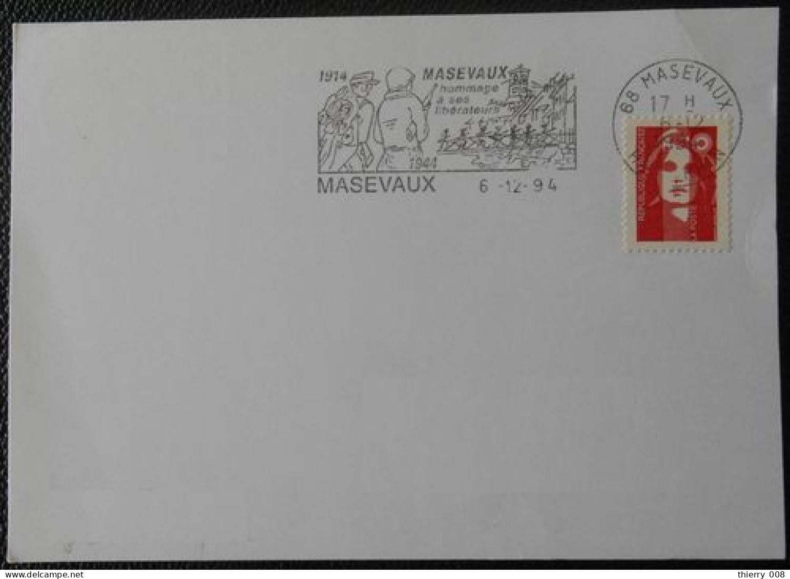 M09 Flamme Oblitération Masevaux 68 Haut Rhin Hommage à Ses Libérateurs 6 12 94 - Mechanical Postmarks (Advertisement)