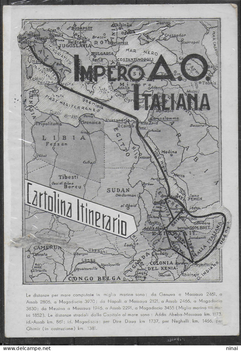 CARTOLINA : DISTANZE ITINERARIE DAL CONTINENTE ALL'IMPERO COLONIALE ITALIANO C1327 - Otros & Sin Clasificación