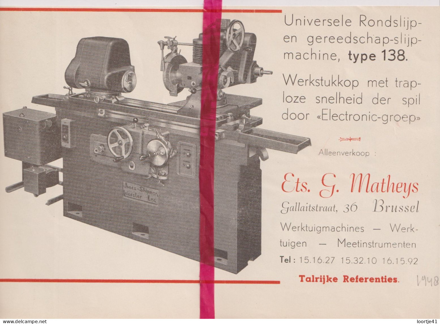 Pub Reclame - Slijpmachines Ets. G. Matheys ; Brussel - Orig. Knipsel Coupure Tijdschrift Magazine - 1948 - Ohne Zuordnung