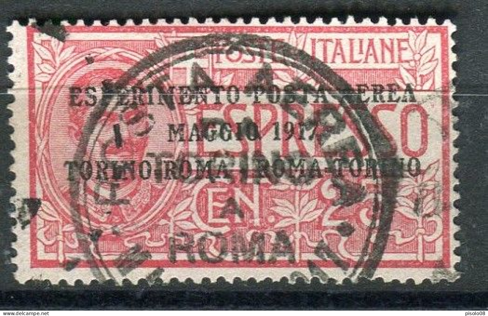 REGNO 1917 POSTA AEREA 25 C. ROSSO USATO - Oblitérés