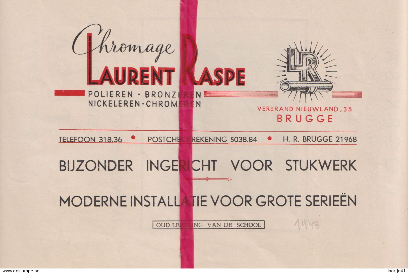 Pub Reclame - Chromage Laurent Raspe , Brugge - Orig. Knipsel Coupure Tijdschrift Magazine - 1948 - Ohne Zuordnung