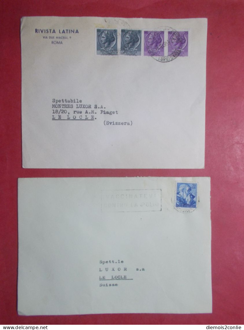 Marcophilie - Lot 2 Lettres Enveloppes Oblitérations Timbres ITALIE Destination SUISSE (B340) - 1946-60: Poststempel