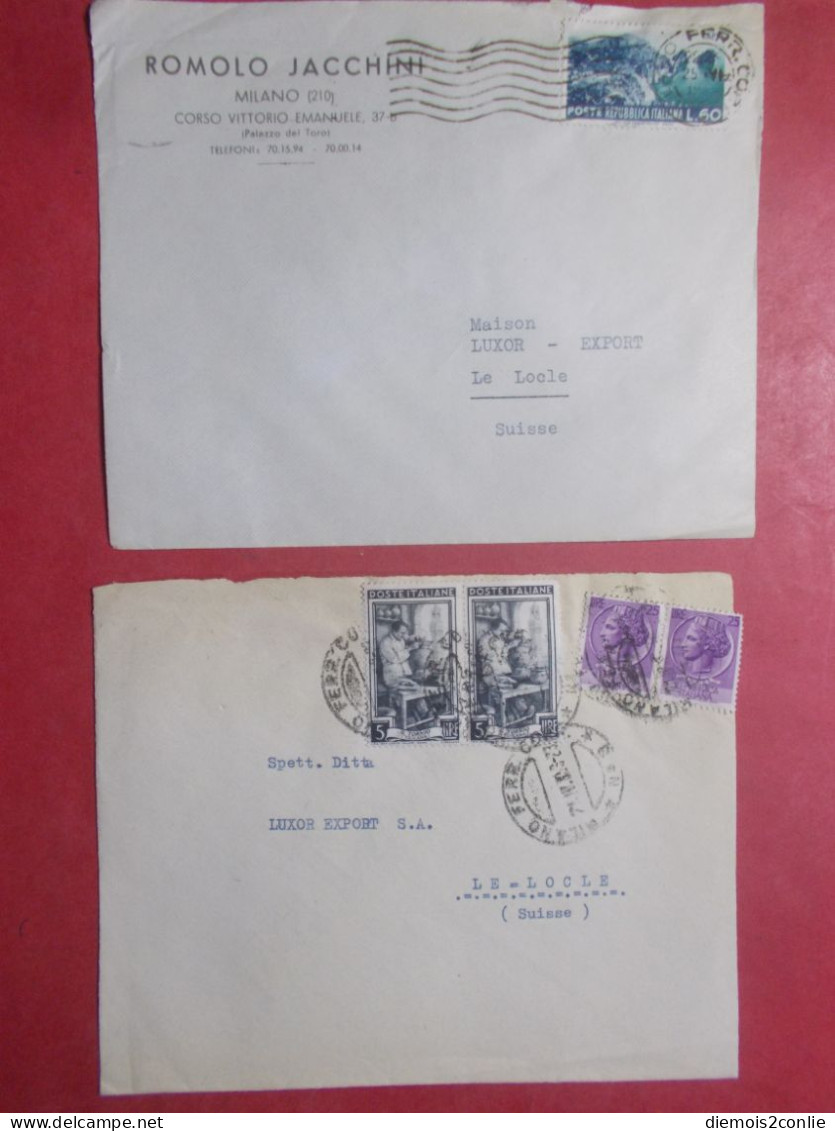 Marcophilie - Lot 2 Lettres Enveloppes Oblitérations Timbres ITALIE Destination SUISSE (B341) - 1946-60: Marcofilia