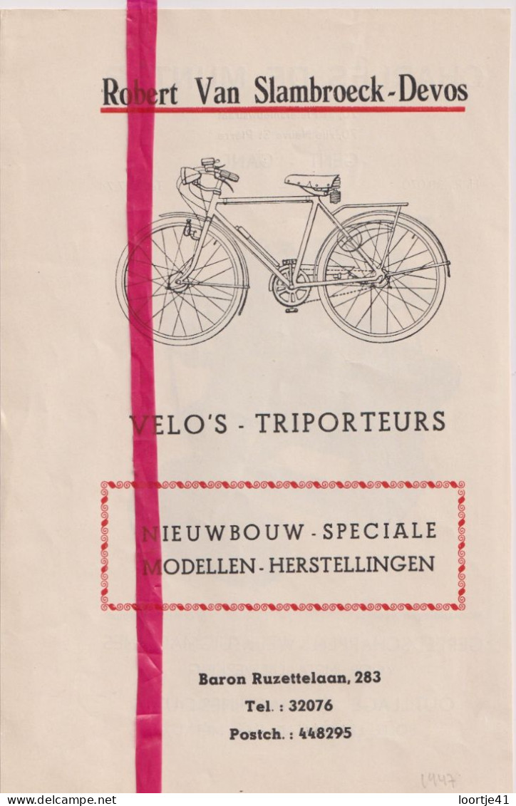 Pub Reclame - Velo's Fietsen Robert Van Slambroeck Devos - Brugge - Orig. Knipsel Coupure Tijdschrift Magazine - 1947 - Unclassified