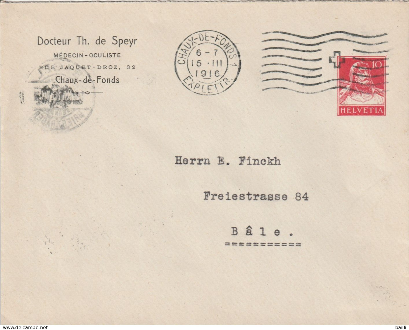 Suisse Entier Postal Privé Chaux De Fonds 1916 - Ganzsachen