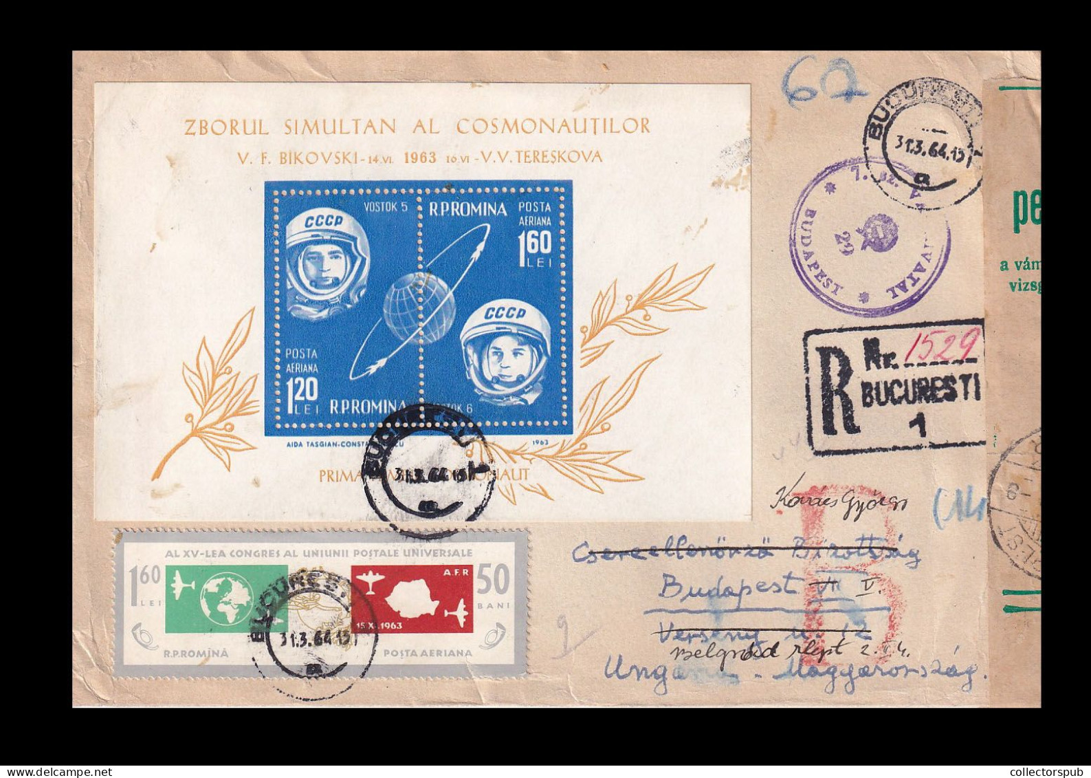 ROMANIA 1964. Interesting Cover To Hungary, With Space Blokk - Brieven En Documenten