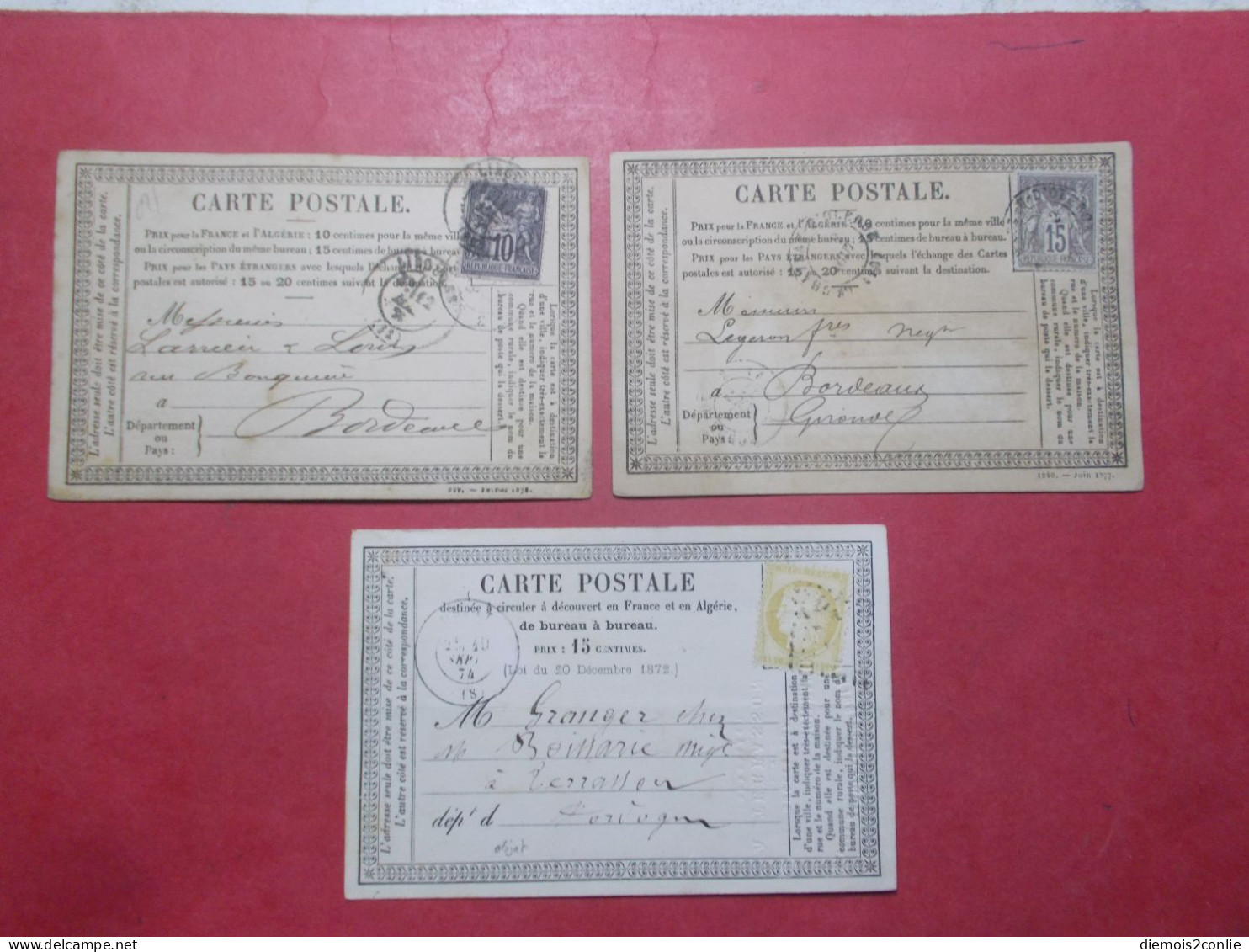 Marcophilie - Lot 3 Cartes Postales Pionnières Timbres Classiques (B342) - 1849-1876: Période Classique