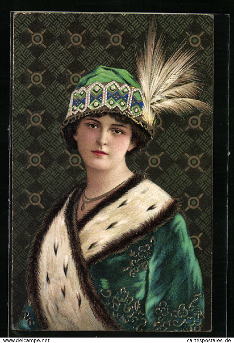 AK Junge Frau In Einem Pelzmantel Mit Hut  - Moda