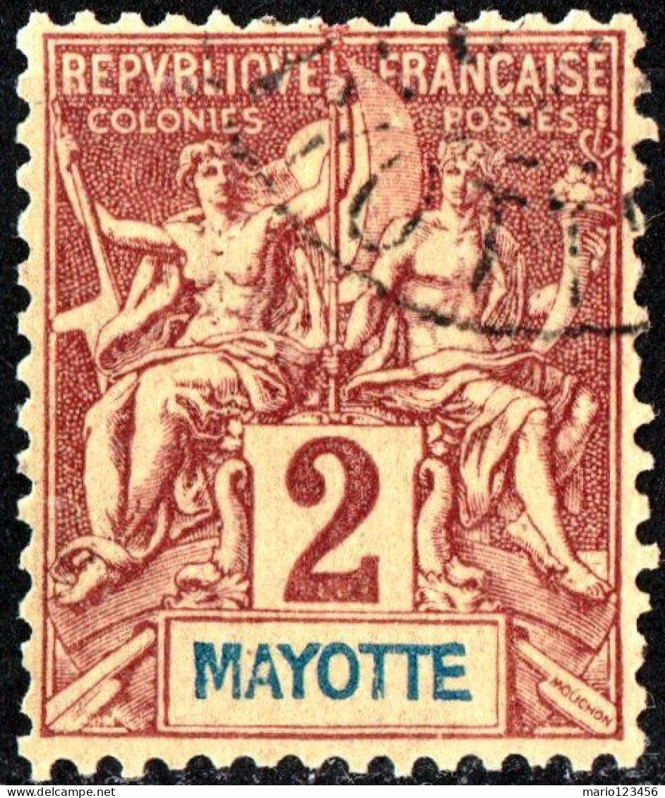 MAYOTTE, ALLEGORIA, TIPO “GROUPE”, 1892, USATI Mi:YT 2, Scott:YT 2, Yt:YT 2, Sg:YT 2 - Gebraucht