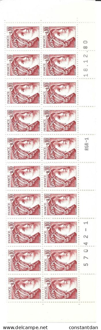 FRANCE 0.10 BRUN ROUGE TYPE SABINE BAS DE FEUILLE 20 TPS RGR DU 18.12.1980 NEUF SANS CHARNIERE - 1980-1989