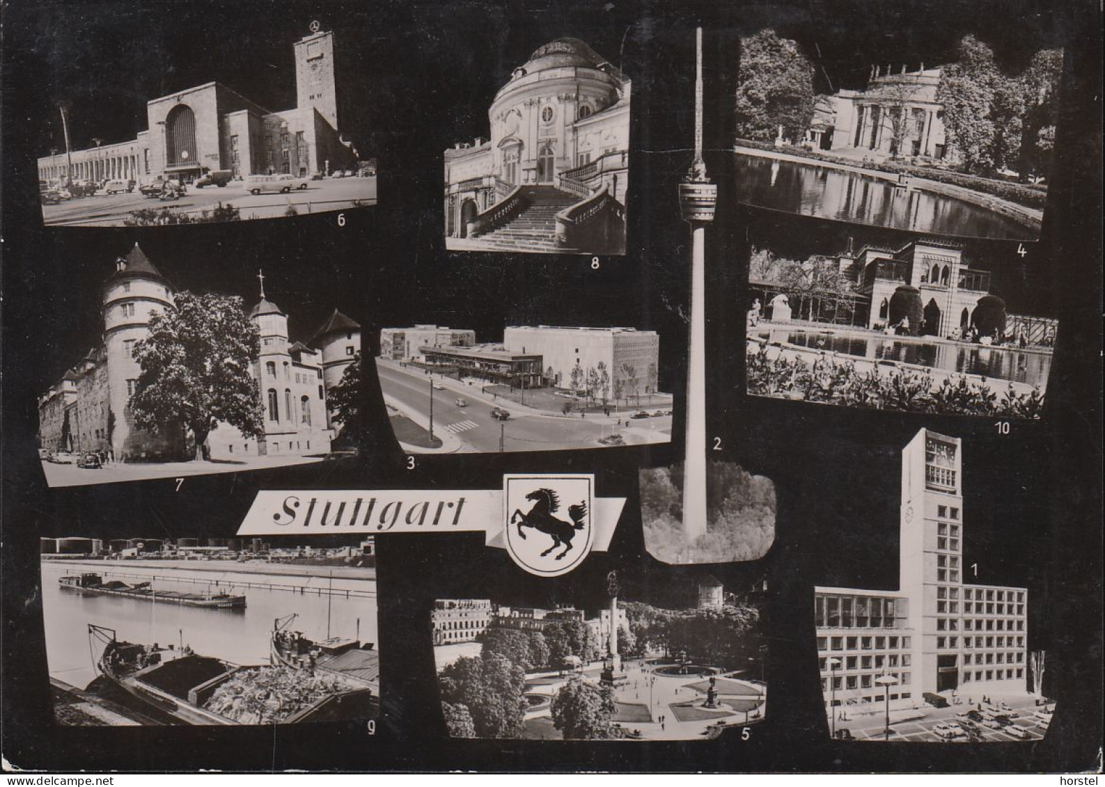 D-70173 Stuttgart - Alte Ansichten - Hauptbahnhof - Cars - Neckarhafen - Lastkahn - Fernsehturm - Rathaus - Stamp - Stuttgart