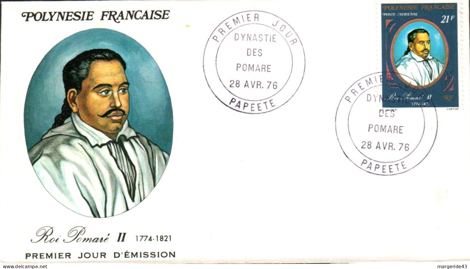 POLYNESIE FDC 1976 DYNASTIE DES POMARE - FDC