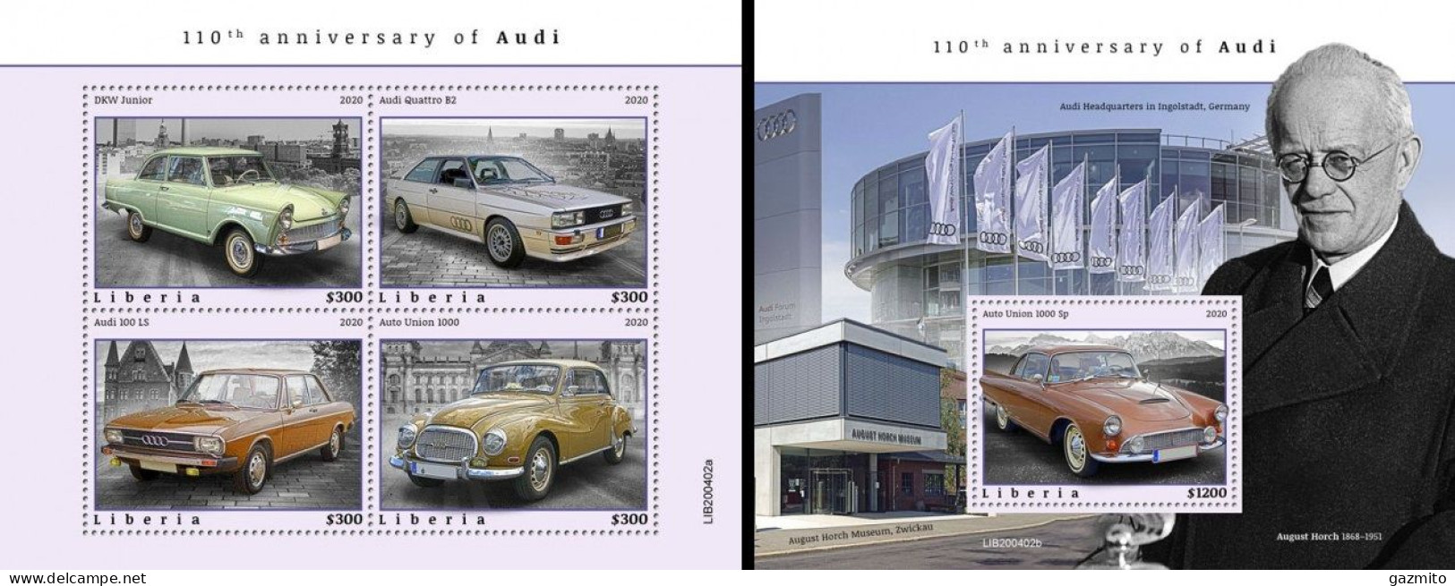 Liberia 2020, Cars, Audi, 4val In BF +BF - Voitures