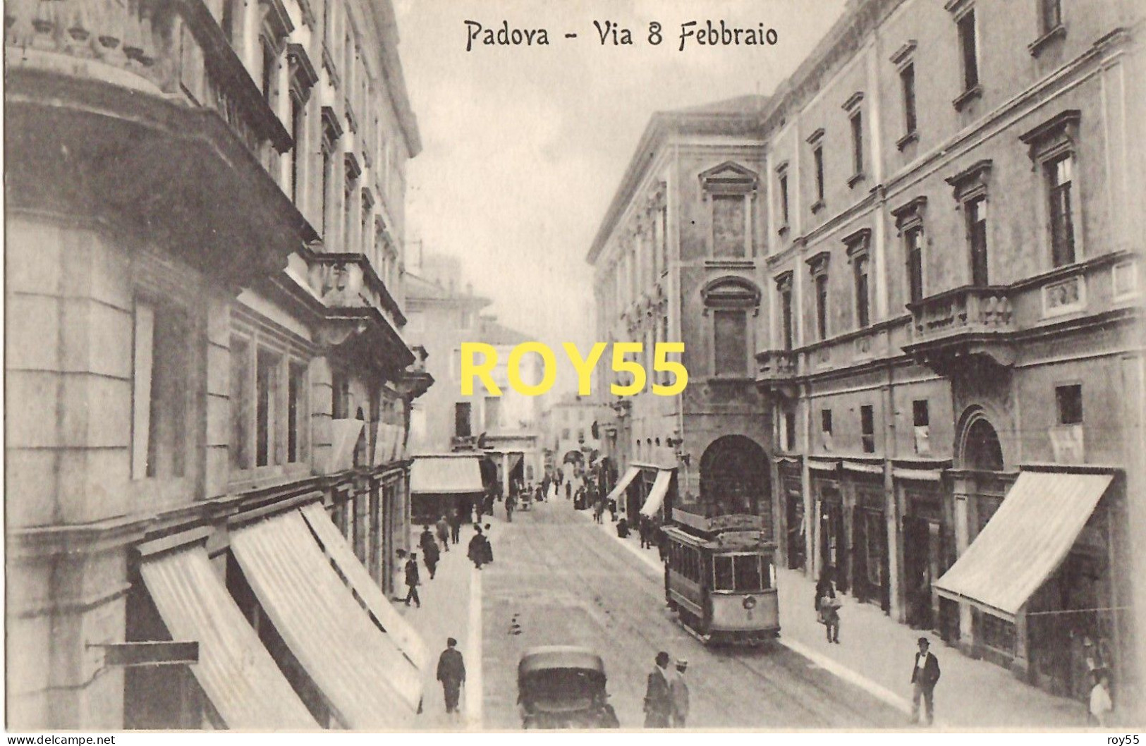 Veneto-padova-via 8 Febbraio Veduta Via Vecchio Linea Tram Tramvay In Transito Animata 1910 (f.piccolo/v.retro) - Padova