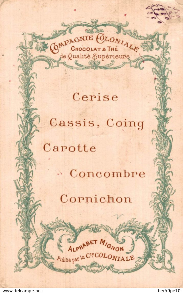 CHROMO COMPAGNIE COLONIALE CHOCOLATS & THE ALPHABET MIGNON LETTRE C COMME CHAT CYGNE CHEVAL CANARD CHEVRE - Other & Unclassified