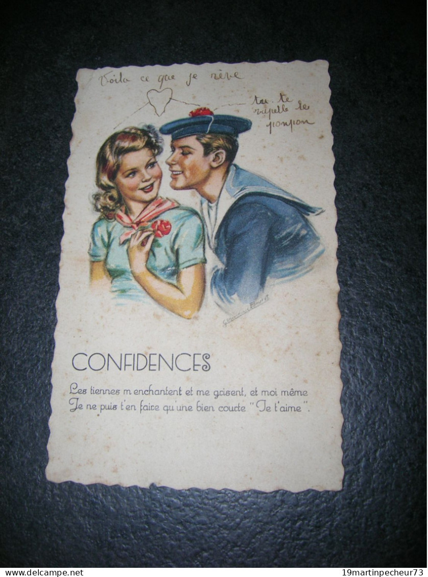 Cpsm 9X14 V DD Germaine Bouret Confidences Couple D'amoureux Dont Un Marin ( Ecritures Et Rousseurs ) - Bouret, Germaine