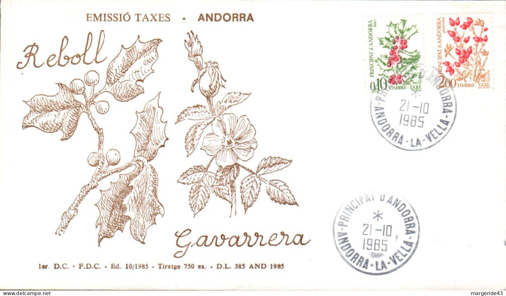 ANDORRE FDC 1985 TAXES - BAIES - FDC