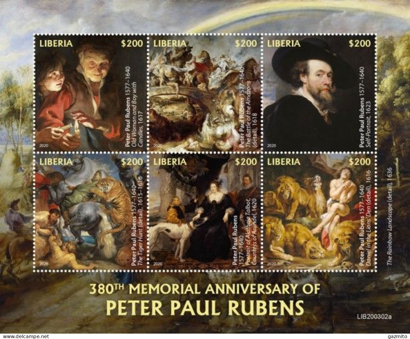 Liberia 2020, Art, Rubens, Dog, Lions, Tiger, 6val In BF - Raubkatzen