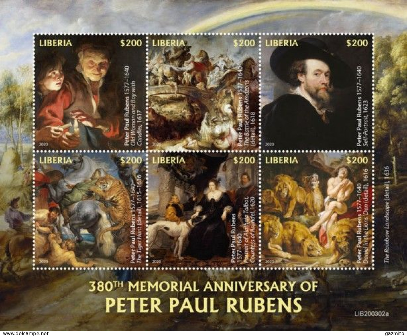 Liberia 2020, Art, Rubens, Dog, Lions, Tiger, 6val In BF - Chiens