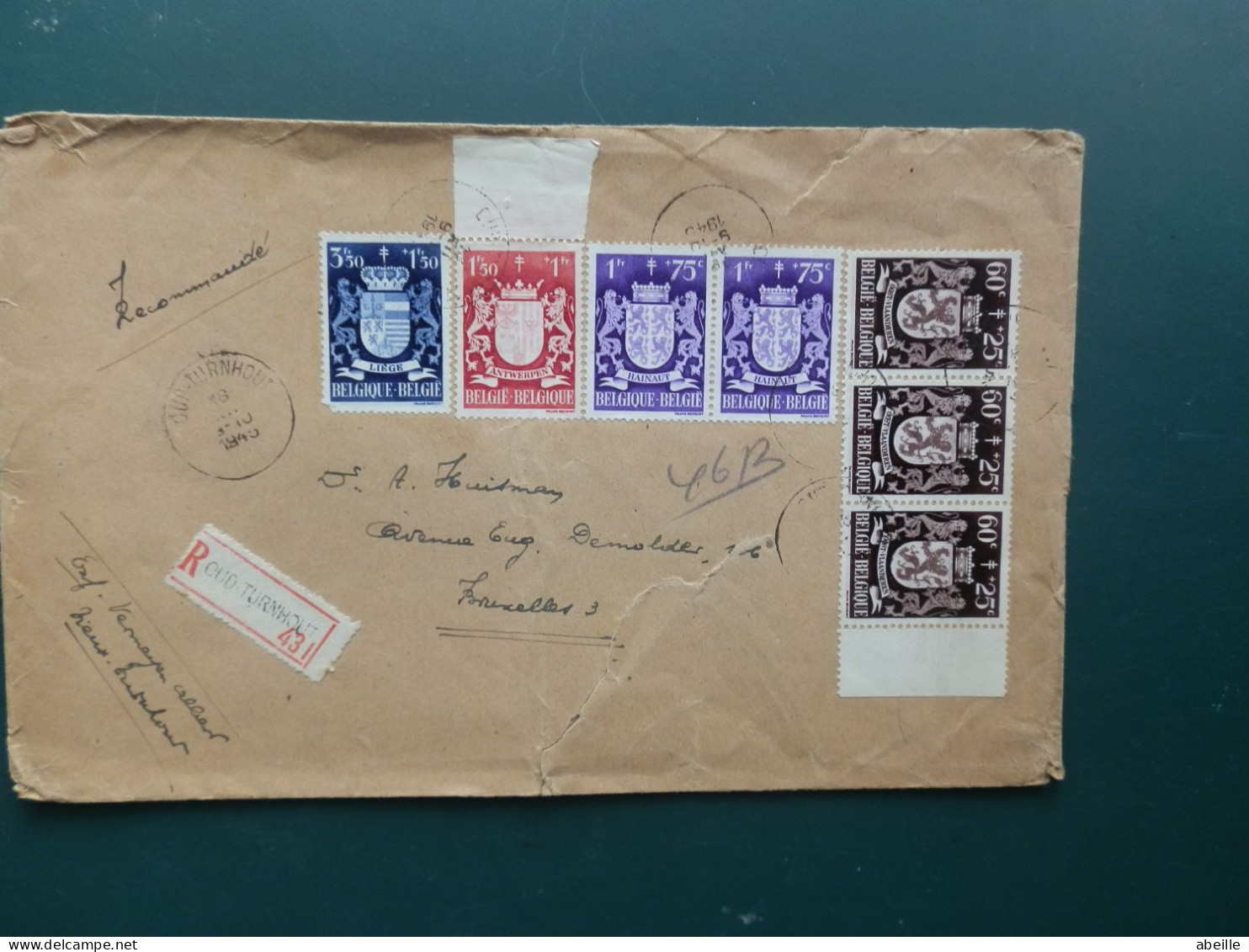 GROOT FORMAAT  LOT46 / LETTRE RECOMM. 1945  DECHIRURES - Briefe U. Dokumente