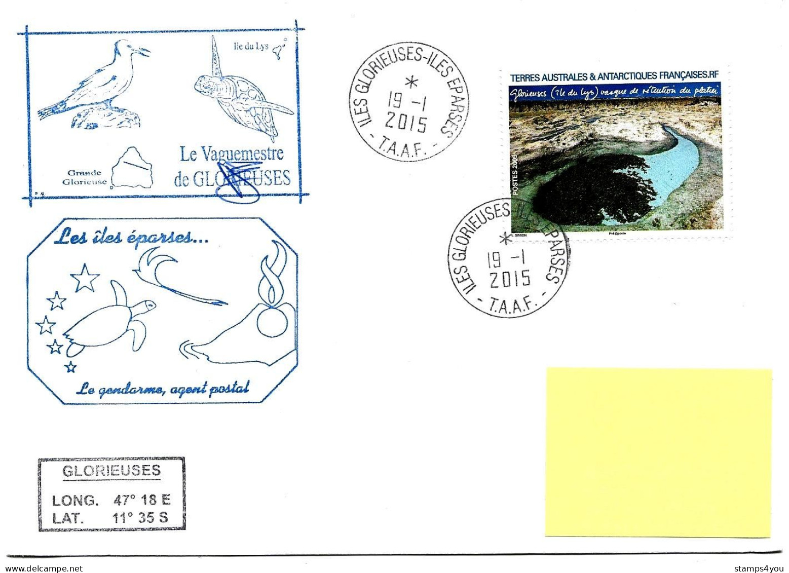 255 - 31 - TAAF Iles Glorieuses / Iles Eparses 2015 Cachets Avec Tortue - Timbre Carnet De Voyage - Tortues