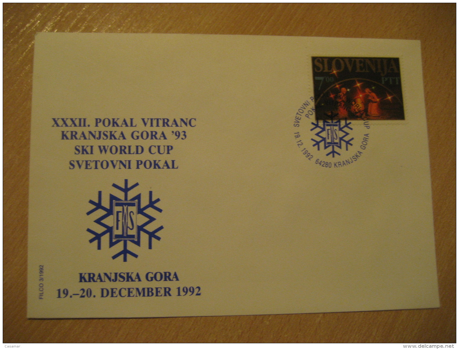 KRANJSKA GORA 1992 Ski World Cup 1993 Skiing FDC Cancel Cover SLOVENIA - Skisport