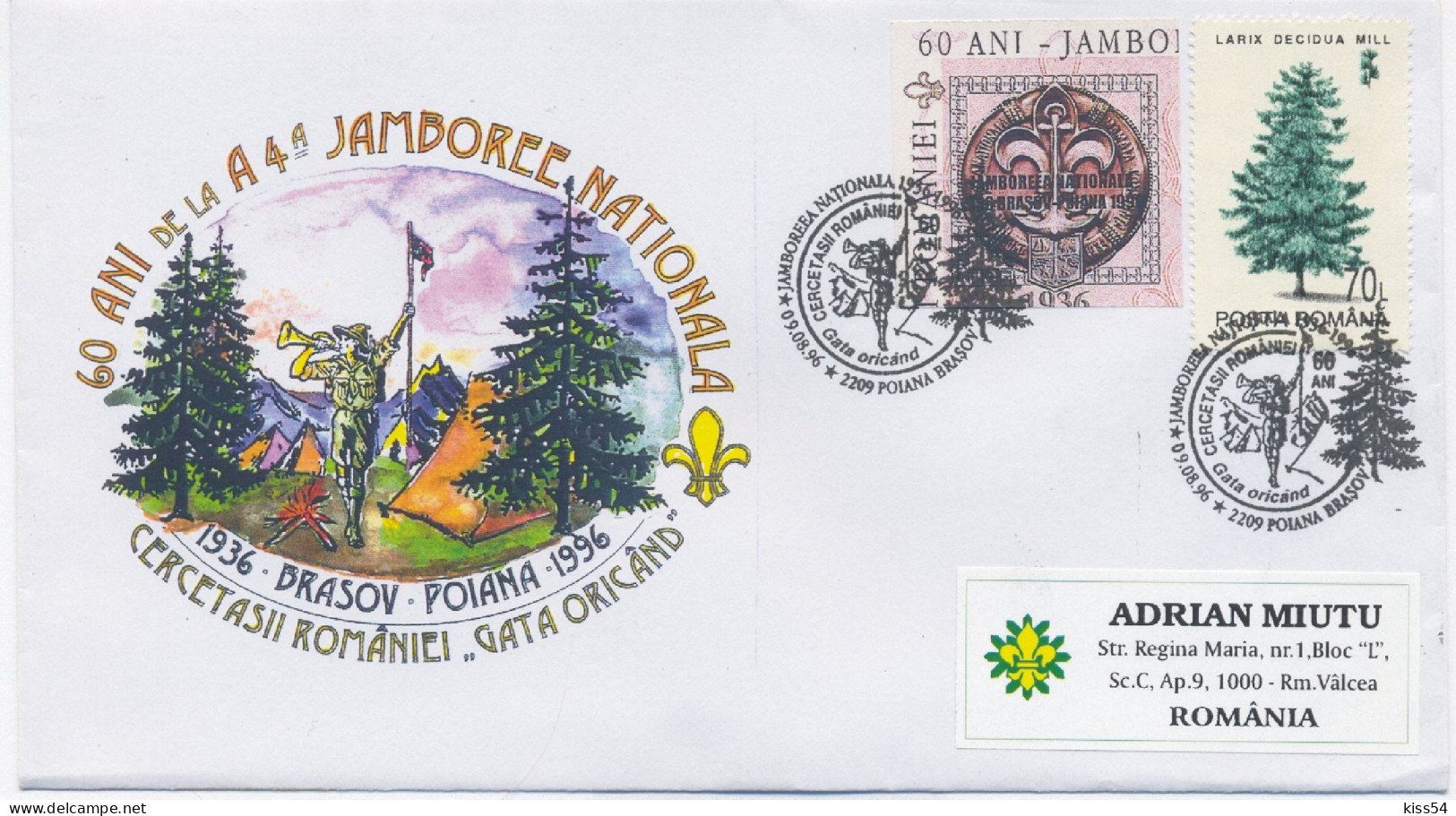 SC 40 - 543 Scout ROMANIA - Cover - Used - 1996 - Covers & Documents