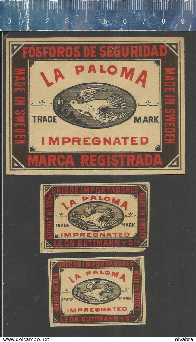 LA PALOMA UNICOS IMPORTADORES LEON GUTTMANN ( PIGEONS - TAUBEN - DUIVEN ) - OLD  EXPORT MATCHBOX LABELS MADE IN SWEDEN - Cajas De Cerillas - Etiquetas