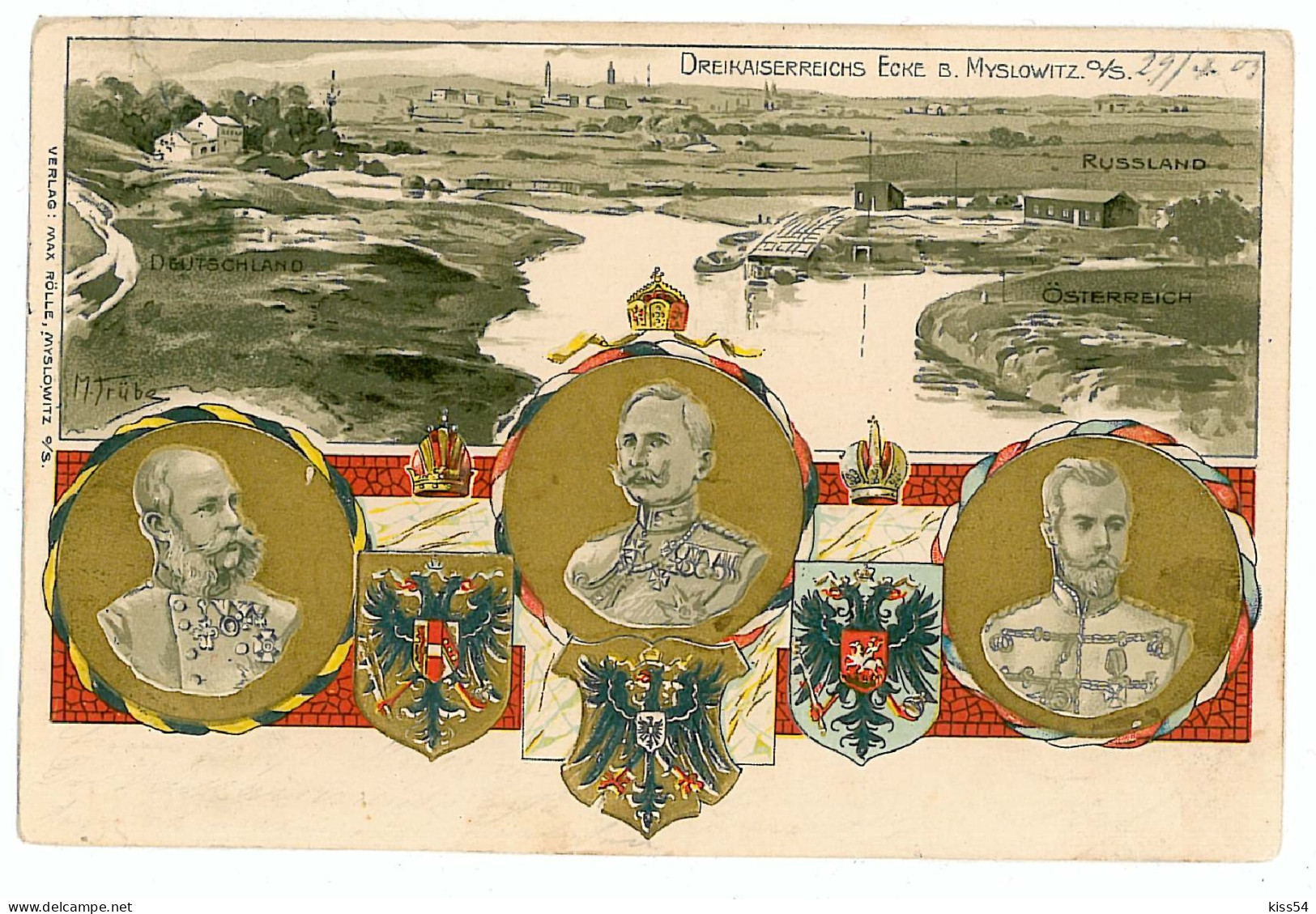 Poland, RUS 86 - 8119 MYSLOWITZ, Poland, Royalty, Germany, Austria, Russia, Litho - Old Postcard, Embossed - Used - 1903 - Poland