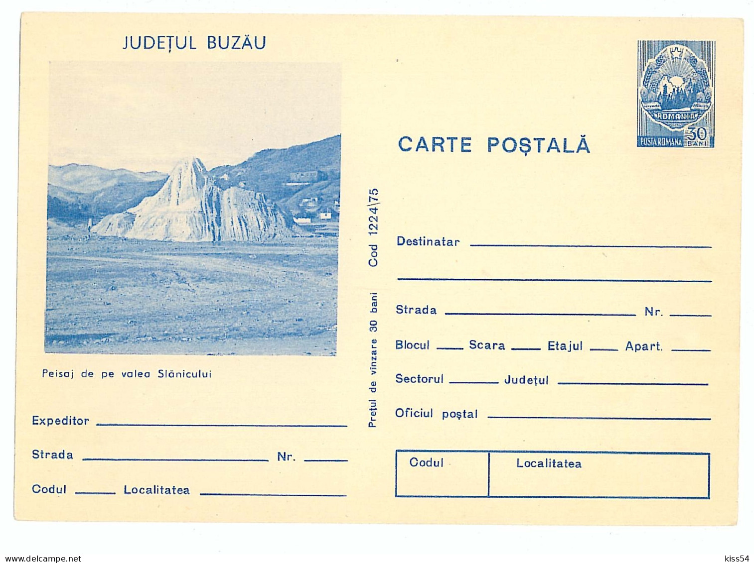 IP 75 - 1224a Valea SLANICULUI, Buzau - Stationery - Unused - 1975 - Postal Stationery