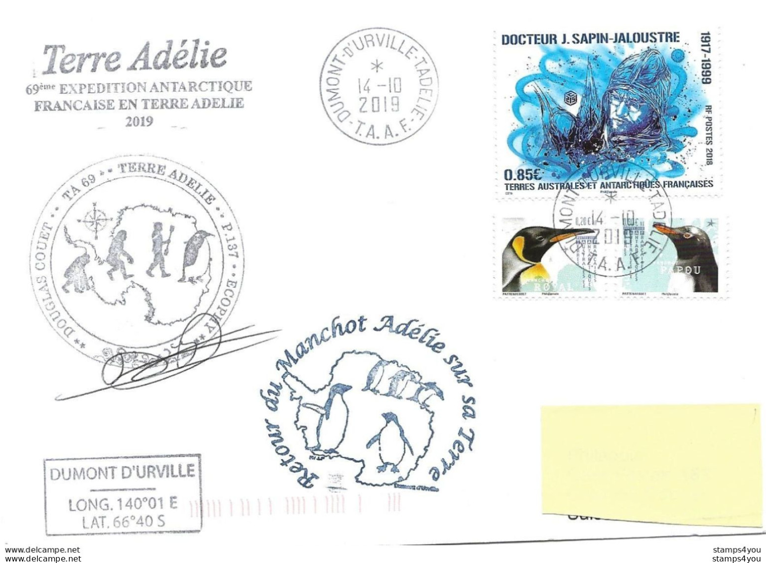 255 - 49 - Enveloppe TAAF Terre Adélie Base Dumont D'Urville - Cachets Illustrés TA69 - Research Stations