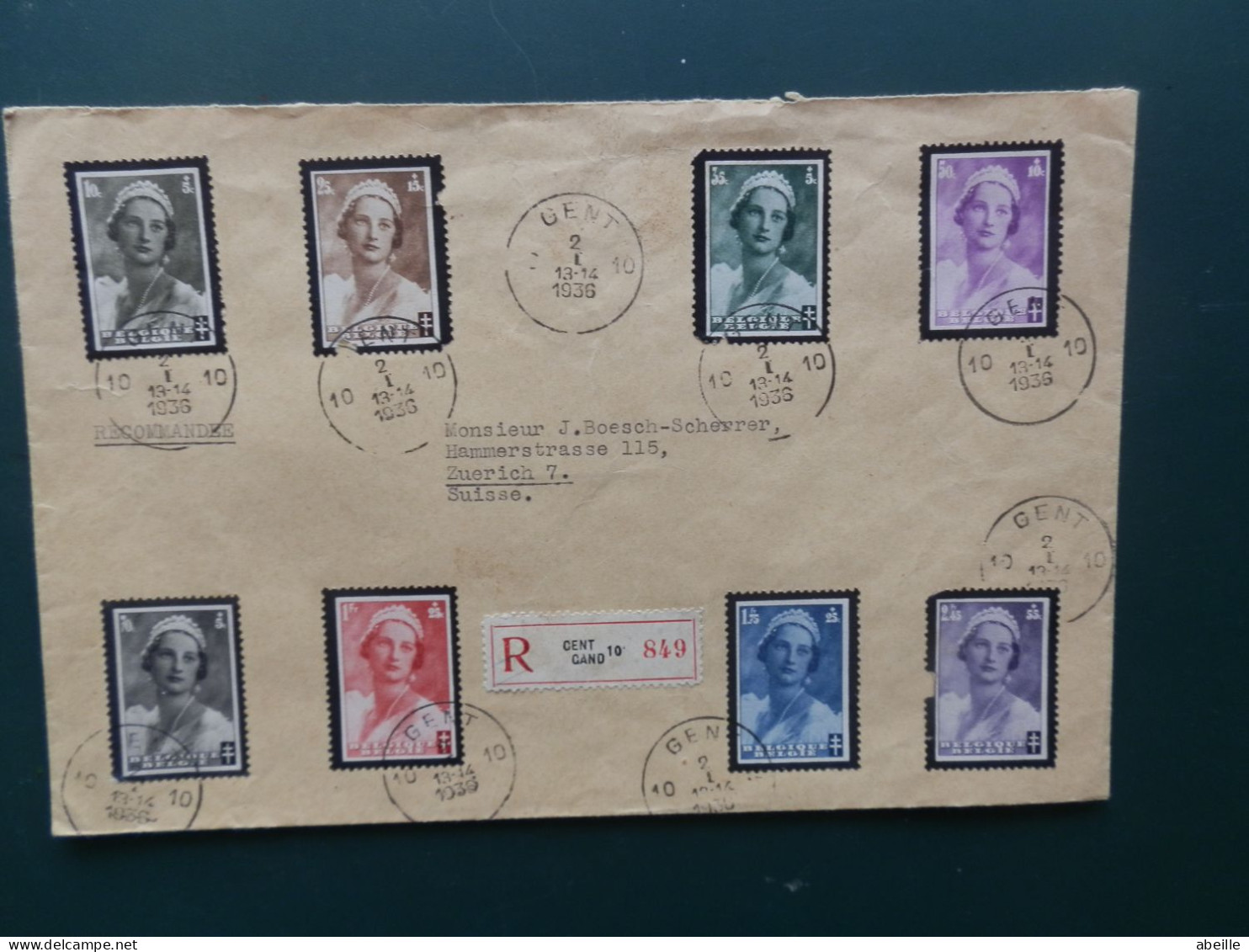 GROOT FORMAAT  LOT50  / LETTRE BELGE RECOMM. POUR LA SUISSE TIMBRES A VOIRE - Briefe U. Dokumente