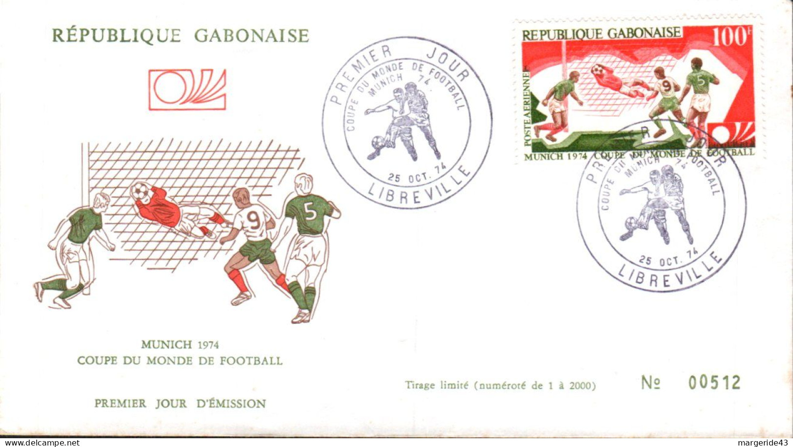 GABON FDC 1974 FOOTBALL MUNICH 1974 - Gabun (1960-...)
