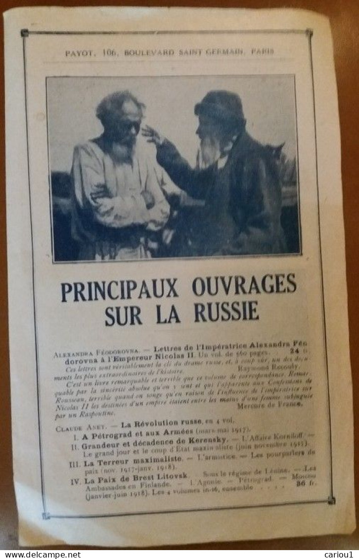 C1 RUSSIE Catalogue Depliant PAYOT Ouvrages Sur La RUSSIE 1925 PORT INCLUS France - 1901-1940