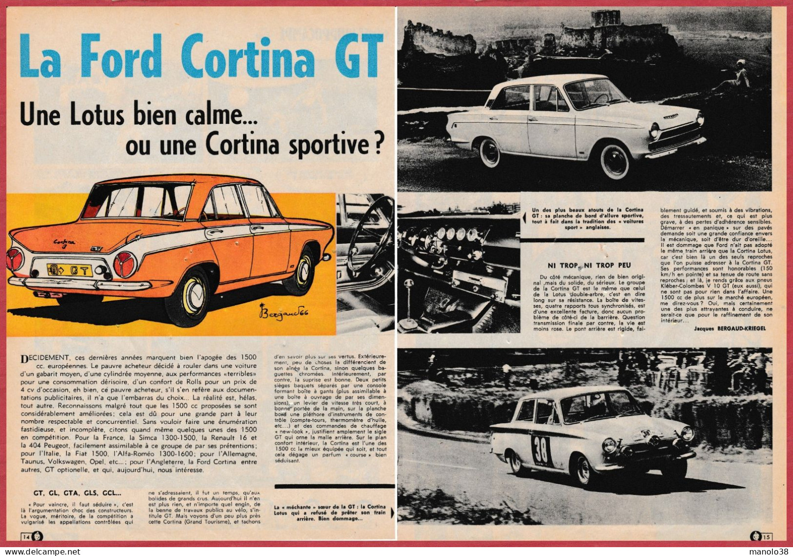 La Ford Cortina GT. Automobile. Une Lotus Bien Calme .. Ou Une Cortina GT?. 1966. - Historische Dokumente