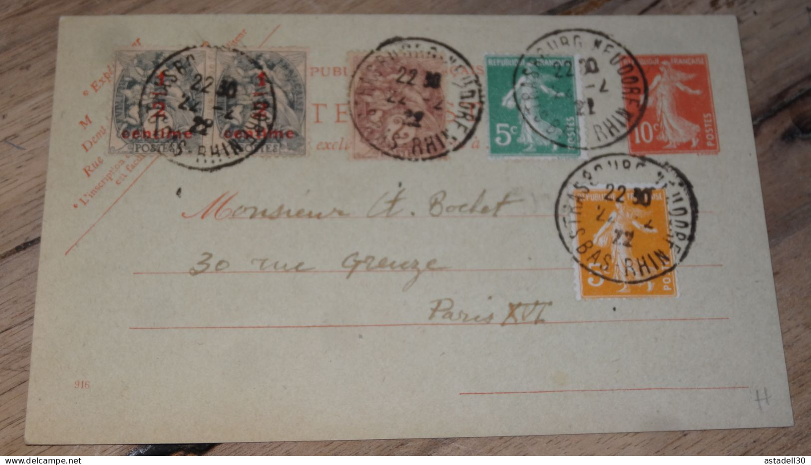 Entier Postal Avec Compléments , Strasbourg 1922 ......... ..... 240424 ....... CL-11-2 - 1921-1960: Modern Period