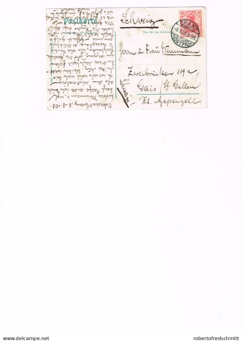 Postkarte, Cranz In Ostpreussen, Strandleben, Gelaufen 1908 - Ostpreussen