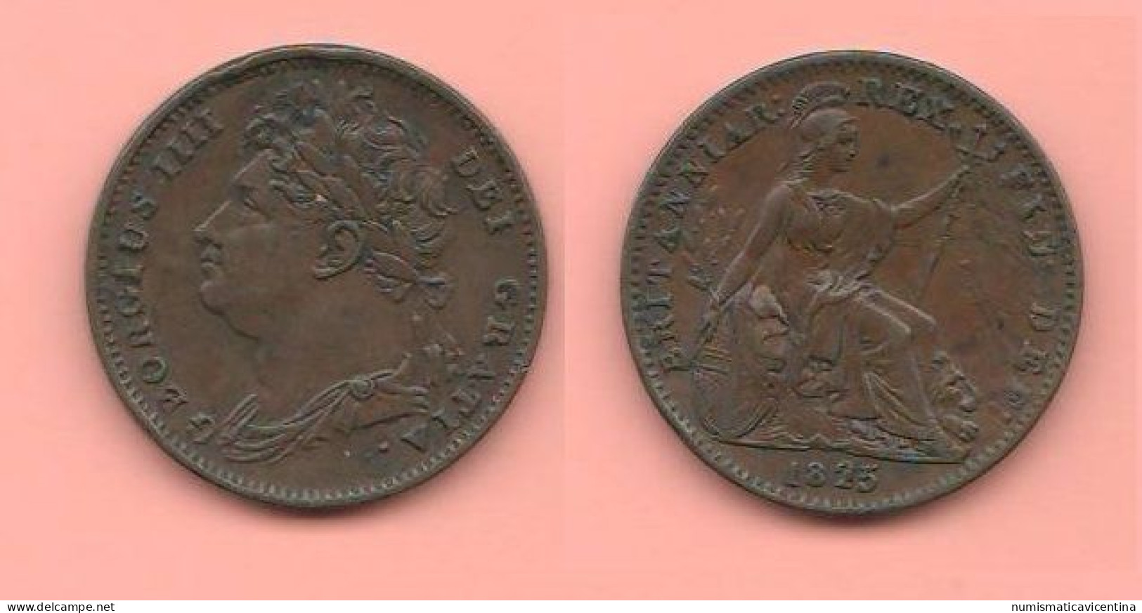 Great Britain Farthing 1825 King Georgius IIII° Inghilterra United Kingdom 1 Farthing 1825 Copper Coin   C 8 - B. 1 Farthing