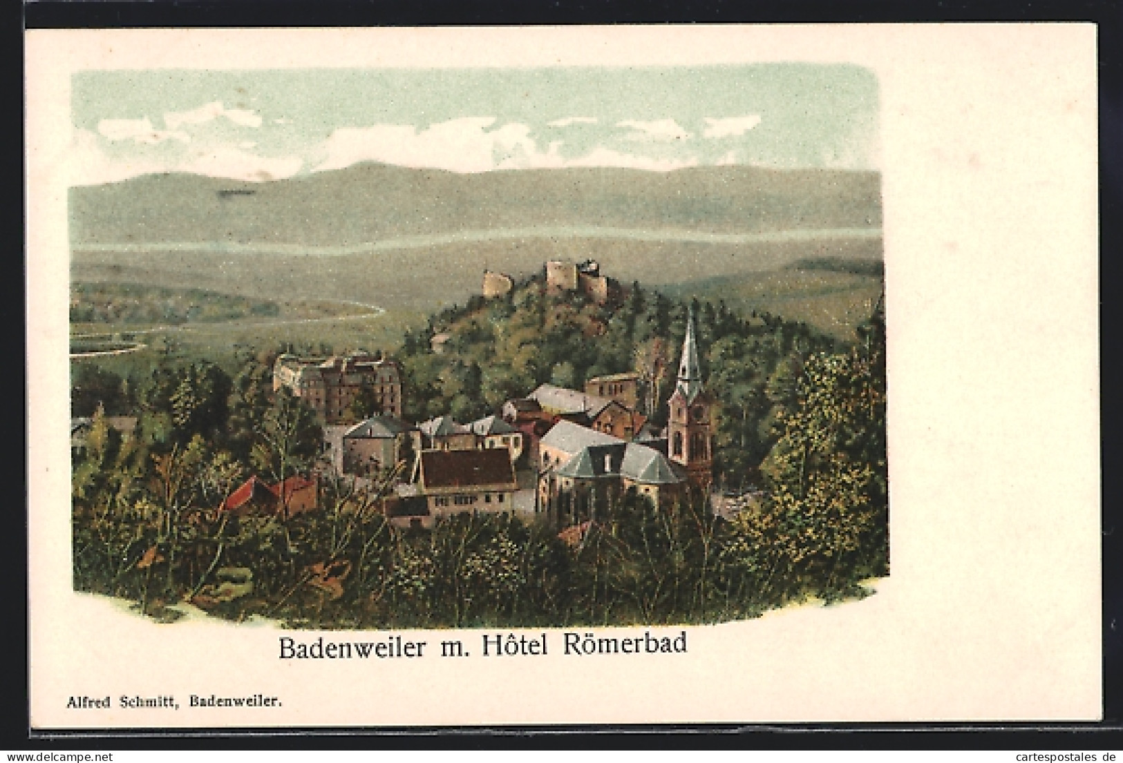 Lithographie Badenweiler, Panorama Mit Hotel Römerbad  - Badenweiler