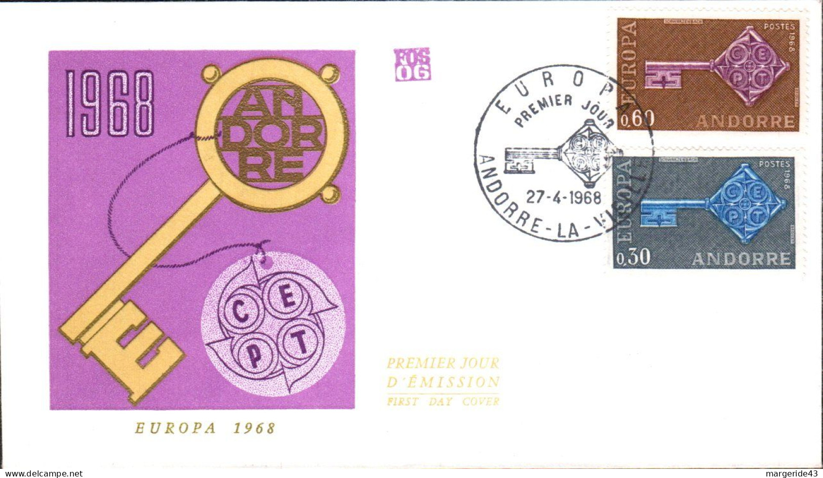 ANDORRE FDC 1968 EUROPA - 1968